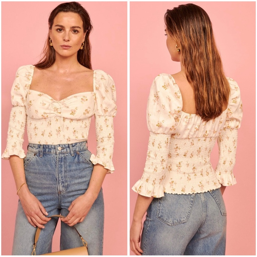 Reformation “Haven” Smocked Sleeve Top in Mildred S NWOT